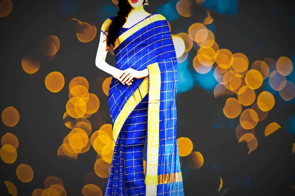 blue saree with golden border