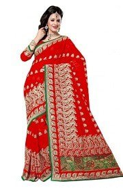 red color saree with green border