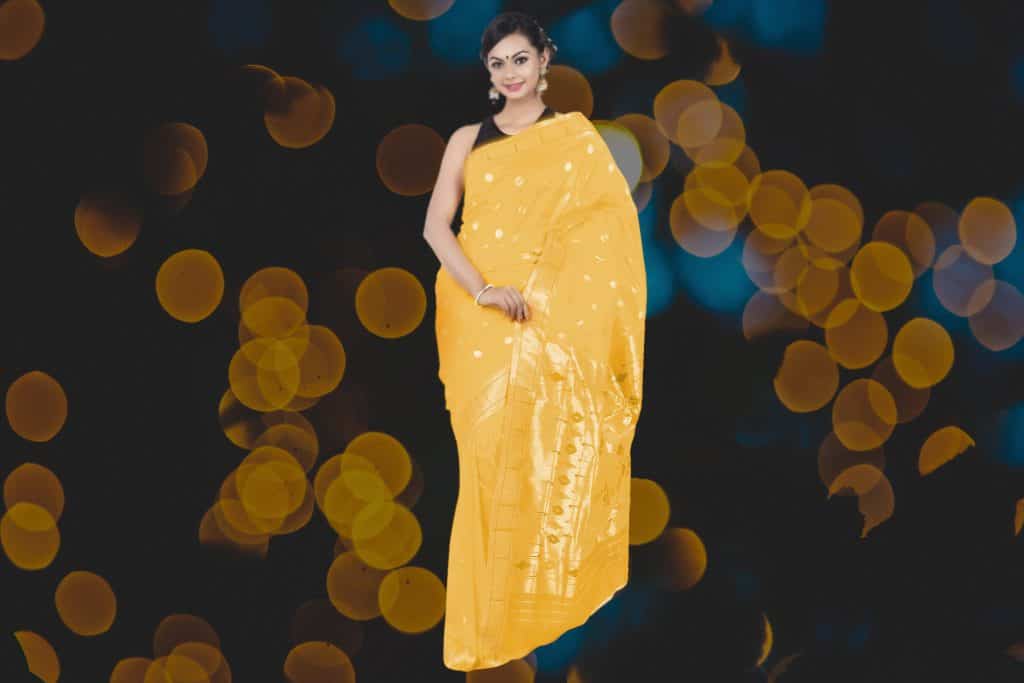 bright gold color saree