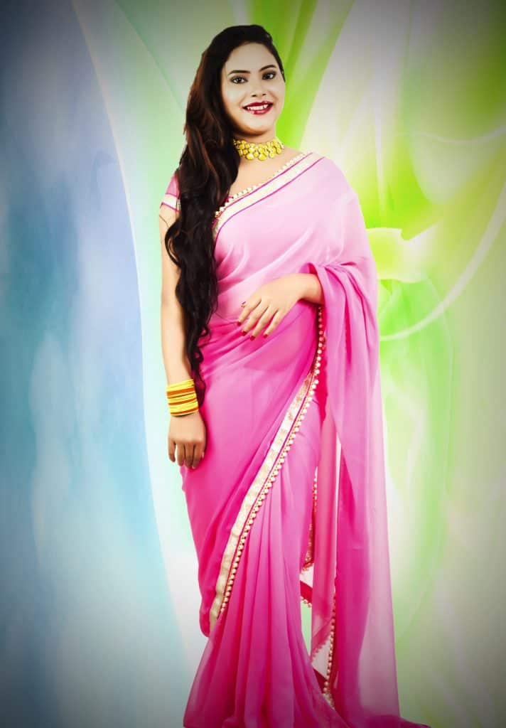 pink and white saree