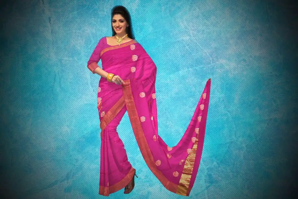 pink saree with golden border