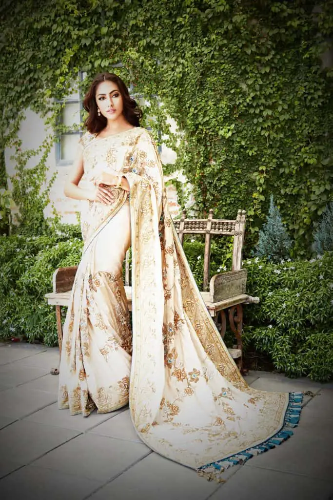 white and golden saree