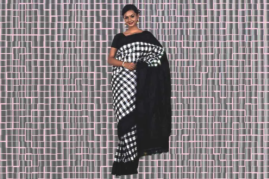 Uppada black check silk saree