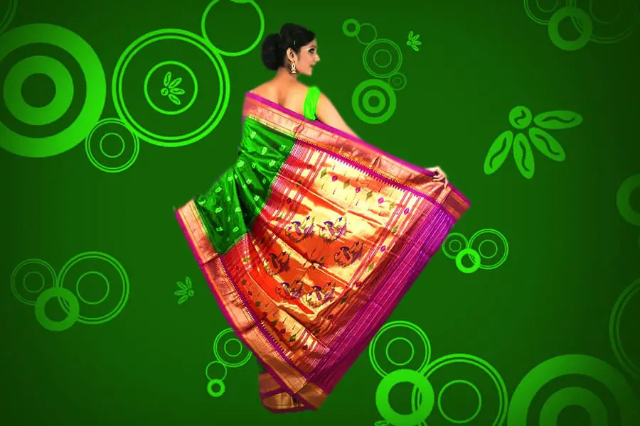 Traditional pink and green uppada silk saree