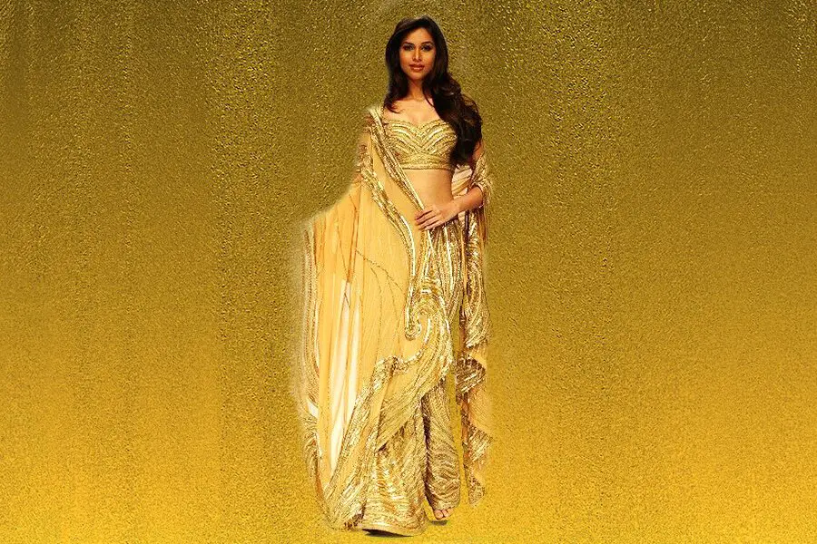 Yellow Lehenga Saree By Satya Paul