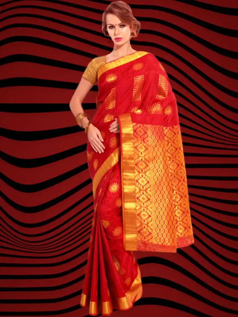 A Simple Red and Gold Saree