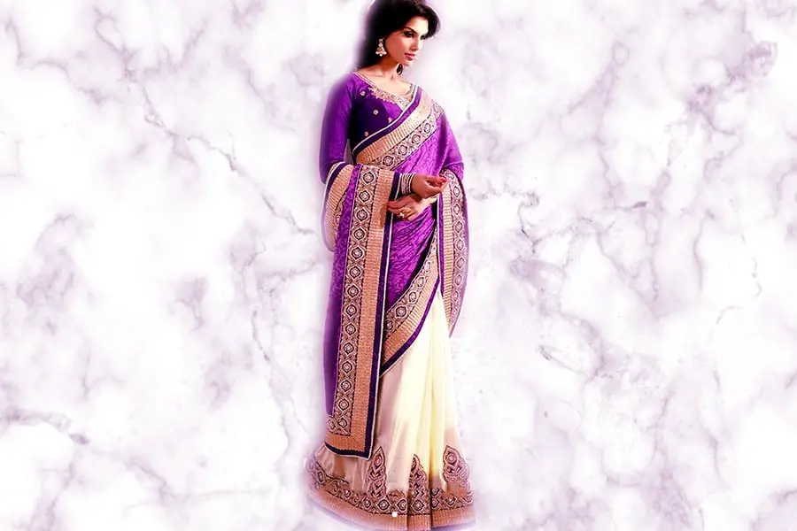 White and Purple Half saree